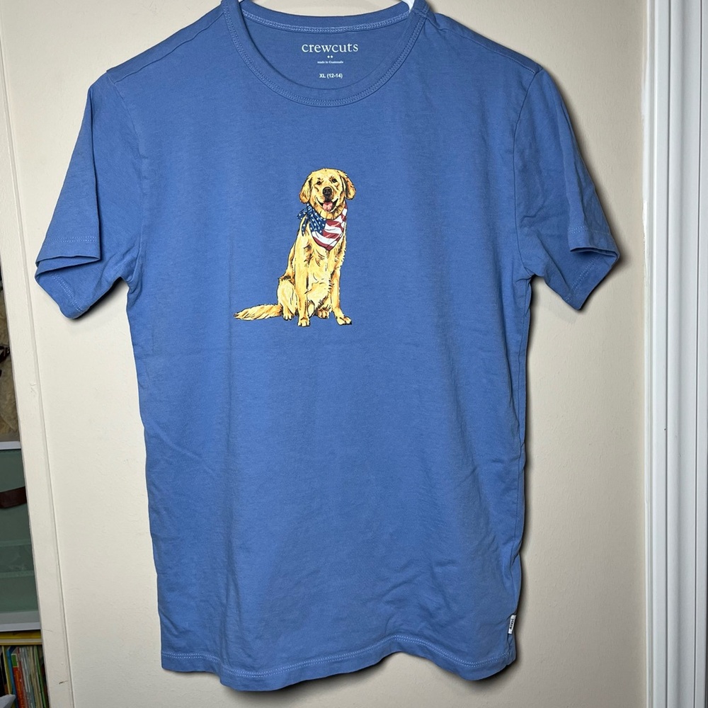 J. Crew Crewcuts Patriotic Golden Retriever Boys Blue T-Shirt